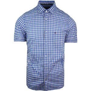 Tommy Hilfiger - Gingham Overhemd - Blauw - Heren - Slim Fit Korte Mouw
