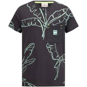 Retour Denim T-shirt Jimmo Met All Over Print Donkergrijs/mintgroen - Maat 9-10J / 134-140cm