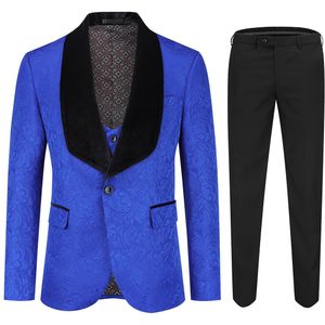 3-delig paisleyblauw pak met sjaalkraag