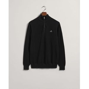 Gant piquÃ©-katoenen sweater met halve rits voor heren, zwart