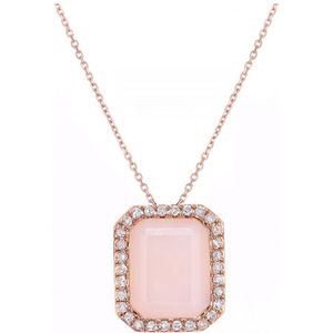 9ct roségouden diamanten en roze opaal rechthoekig geslepen hangerketting