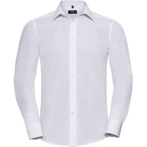 Russell Collection Heren Poplin Easy-Care Getailleerd overhemd met lange mouwen (Wit)