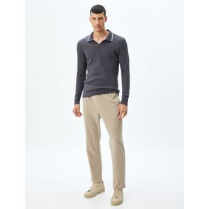 Koton - Poloshirt - Antraciet/Wit - Katoen - Lange Mouw