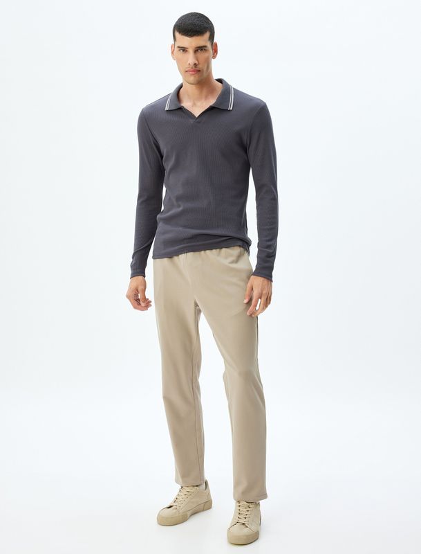 Koton - Poloshirt - Antraciet/Wit - Katoen - Lange Mouw