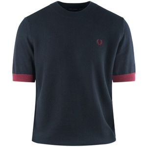 Fred Perry Contrast Trim Laurel Wreath Logo Knitted Navy Blue T-Shirt