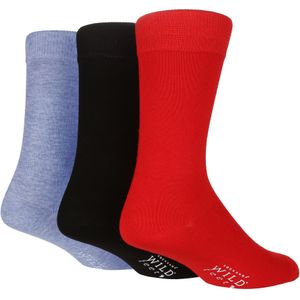 Wild Feet - Set van 3 bamboesokken voor heren | Vlak - Rood Blauw