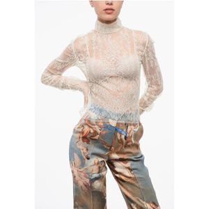 Doorschijnende kanten top met lange mouwen en ritssluiting in wit