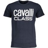 Cavalli Class Bold Witte Logo Marineblauwe T-Shirt