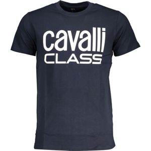 Cavalli Class Bold Witte Logo Marineblauwe T-Shirt