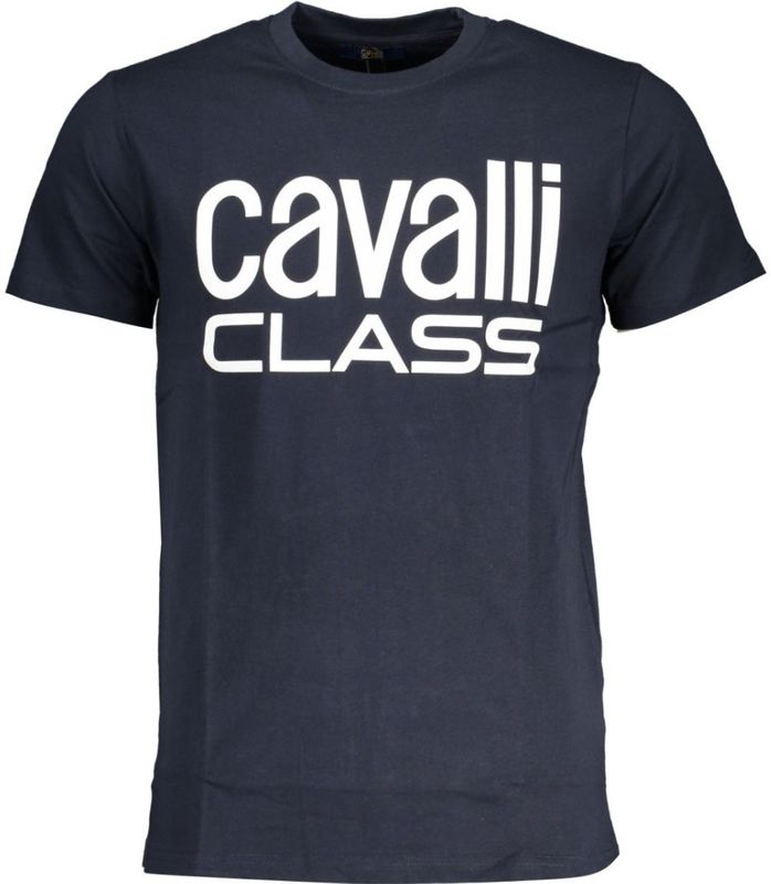 Cavalli Class Bold Witte Logo Marineblauwe T-Shirt