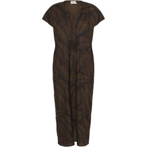 Kaffe - KAVivian - Jurk - Bruin/Zwart - 3/4 Lengte - V-hals - Bloemenprint