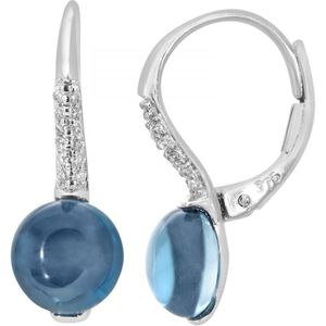 9ct witgouden diamanten en 4,25ct ronde blauwe topaas oorbellen