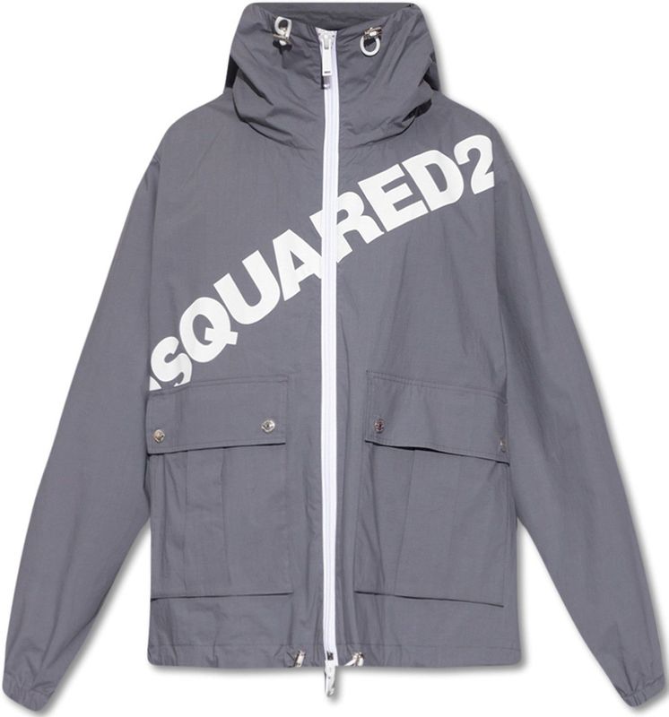 Dsquared2 - Witte Logo Hooded Windbreaker Jas - Heren