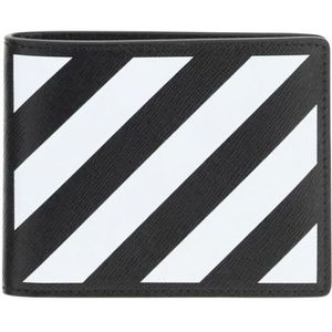 Gebroken witte tweevoudige portemonnee met diagonale strepen en print in zwart
