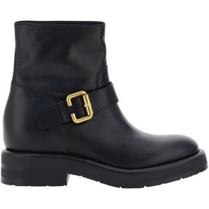 Chloé - Contrasterende Laarsjes - Zwart - Leer - Blokhak en Bandjes