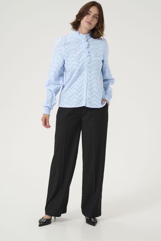 Blouse - Gevoerde Zoom - Katoen - Lange Mouw - Ruches