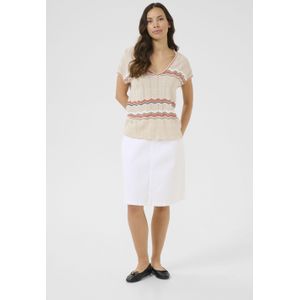 Cream - Fijn Gebreide Top - Ecru - Korte Mouwen