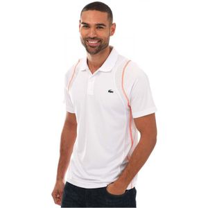 Men's Lacoste Tennis Recycled Polyester Polo Shirt In White Orange - Maat L