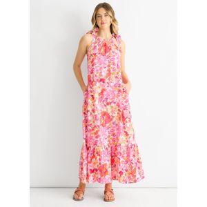 Trapeze jurk met rode bloemenbandjes