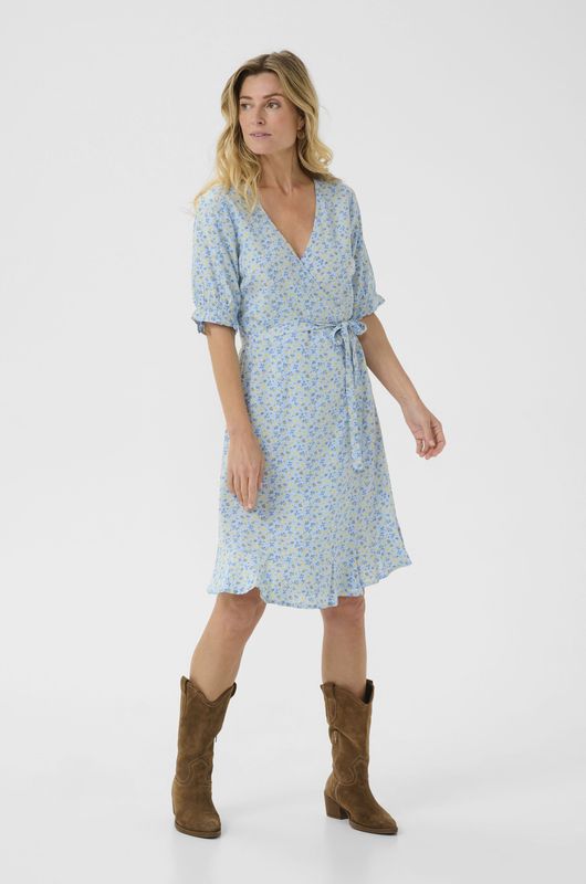 Cream Jurk 'Tiah'  lichtblauw / geel