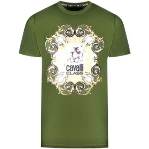 Cavalli Class Bold Tiger Emblem Design Green T-Shirt