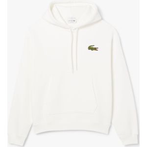Heren Lacoste Loose-Fit Badge Accent Hoodie in Crème