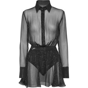 Philipp Plein - Chiffon Lurex Mini Blousejurk - Beige - Dames