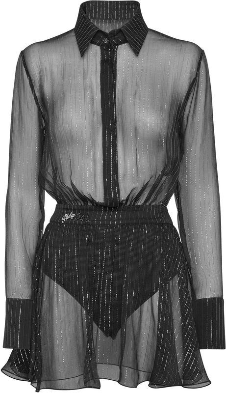 Philipp Plein - Chiffon Lurex Mini Blousejurk - Beige - Dames