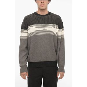 Katoenen en kasjmier blouse-fit ronde hals trui in grijs