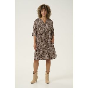 Cream - Luipaardprint Jurk - Bruin - Dames - V-Hals