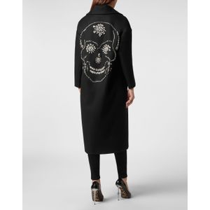 Philipp Plein - Coat Long Skull - Tussenjas - Zwart - Wolmix