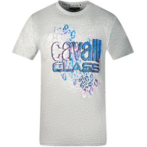 Cavalli Class Leopard Print Logo Grey T-Shirt