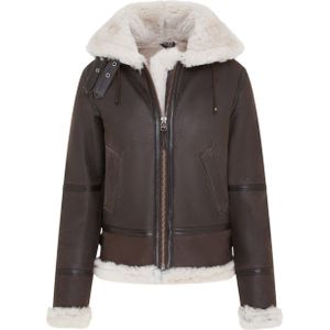 Dames Creck Bruine Leren Jas met Capuchon van Schapenvacht - Palermo