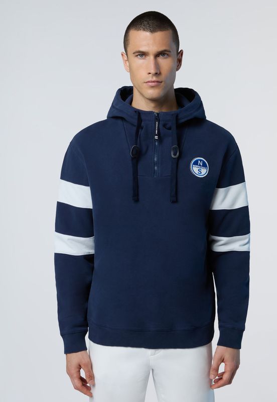 North Sails - Half-zip Hoodie - Blauw - Katoen