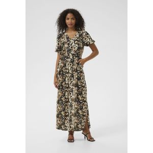 Kaffe - KAIsolde Amber - Jurk - Ecru - Dierenprint - V-hals - Maxi