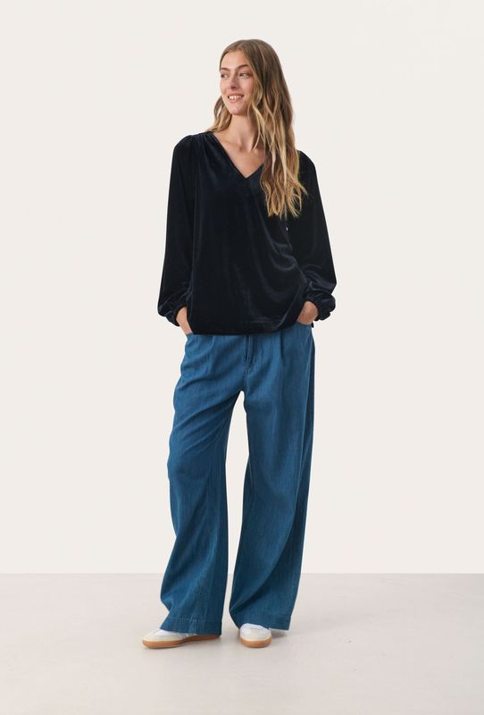 Part Two, Dames, Blouses & Shirts, Blauw, Maat: L Velours,