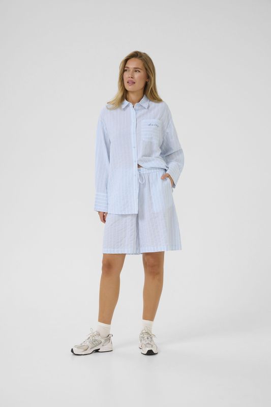 Kaffe - Broek 'Sara' - Lichtblauw/Wit - Wide Leg - Knielengte