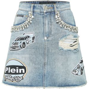 Denim Mini Skirt Stones Cars Racing