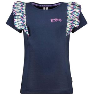 B.Nosy T-shirt B.Inspiring Met Ruches Donkerblauw/roze - Maat 4J / 104cm