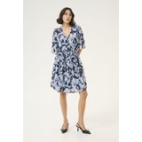 Kaffe - Blauwe Bloemenprint Jurk - Dames - A-lijn