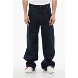 Enkelgeplooide baggy jeans met geborduurd logo, 28 cm, blauw