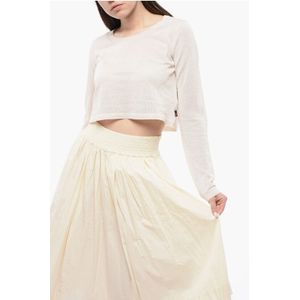 Viscosemix crop trui met ronde hals in beige
