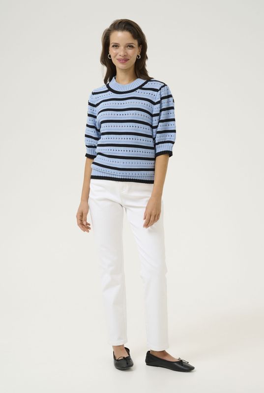 Kaffe - Gestreepte Gebreide Trui - Blauw - Dames