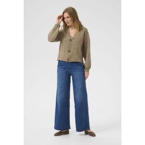 Cream - Cardigan - Bruin - Met Lange Pofmouwen - V-hals met Knoopsluiting