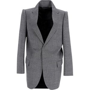 Balenciaga Opgehangen Schouder Glen Plaid Jas in Grijs Wol