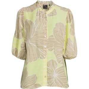 Poools gebloemde blouse lichtgroen/bruin