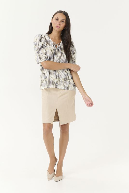 Kaffe - Blouse - Veelkleurig - Grijze Grafische Blur Print - Dames