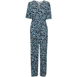 ICHI jumpsuit IHMARRAKECH met panterprint blauw/zwart