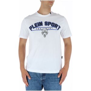Plein Sport - T-shirt - Wit - Casual Style - Korte Mouwen - Ronde Hals