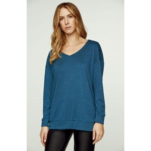 Petrol - V Hals - Gebreide Top - Oversized - Lange Mouwen